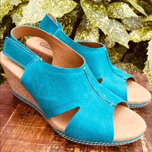 Clarks | Shoes | Clarks Helio Blue Suede Wedge Sandals Women 8 | Poshmark